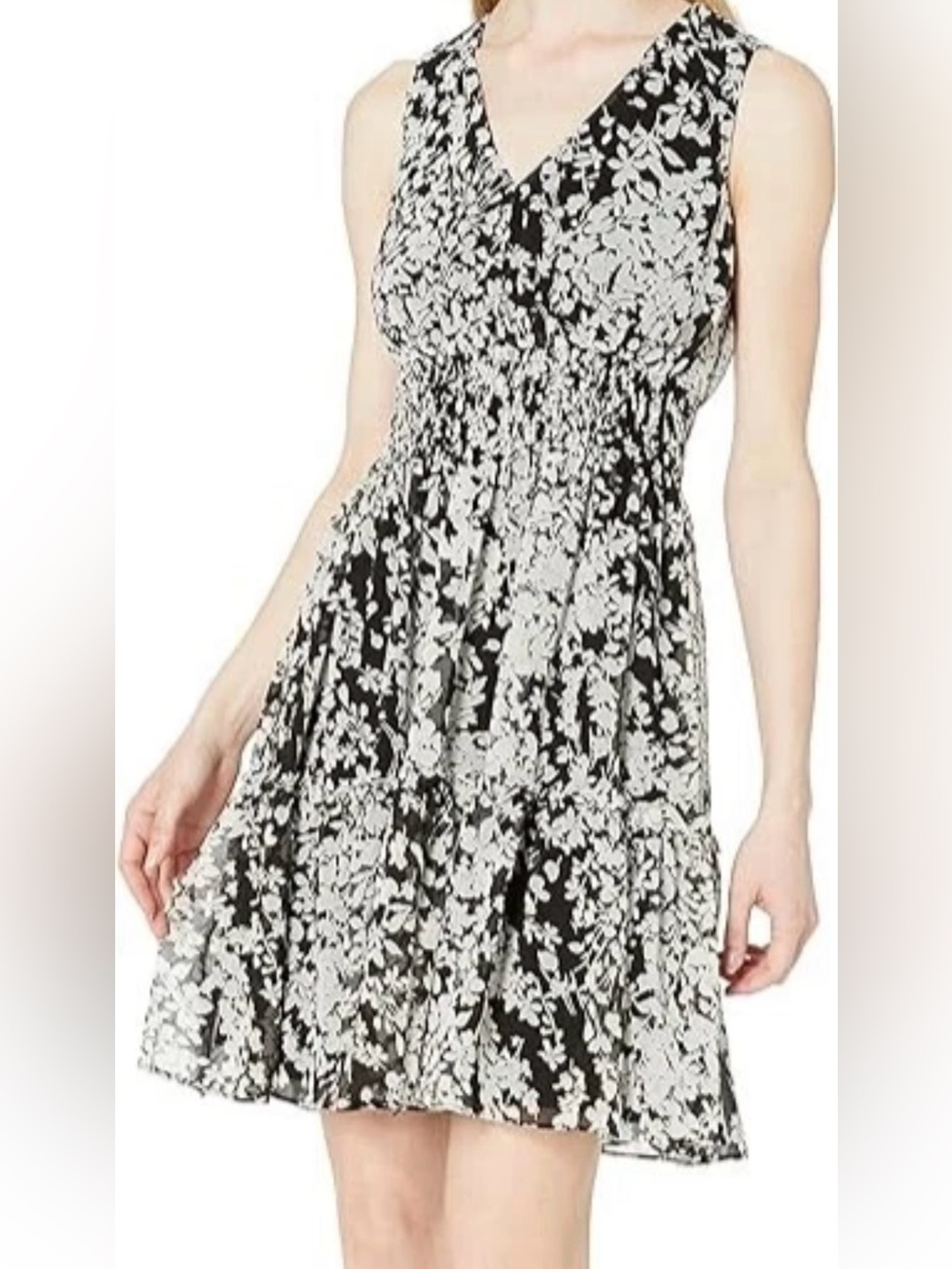Taylor Women's Dress Sleeveless V-Neck Floral Chiffon Smocked Waist Sz 12